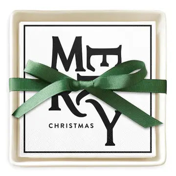 Merry Christmas Ceramic Napkin Tray and Napkins