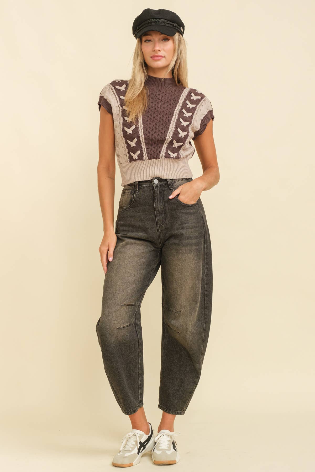 Cable Knit Crop Sweater Vest