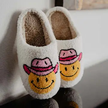 Pink Cowboy Happy Face Slippers