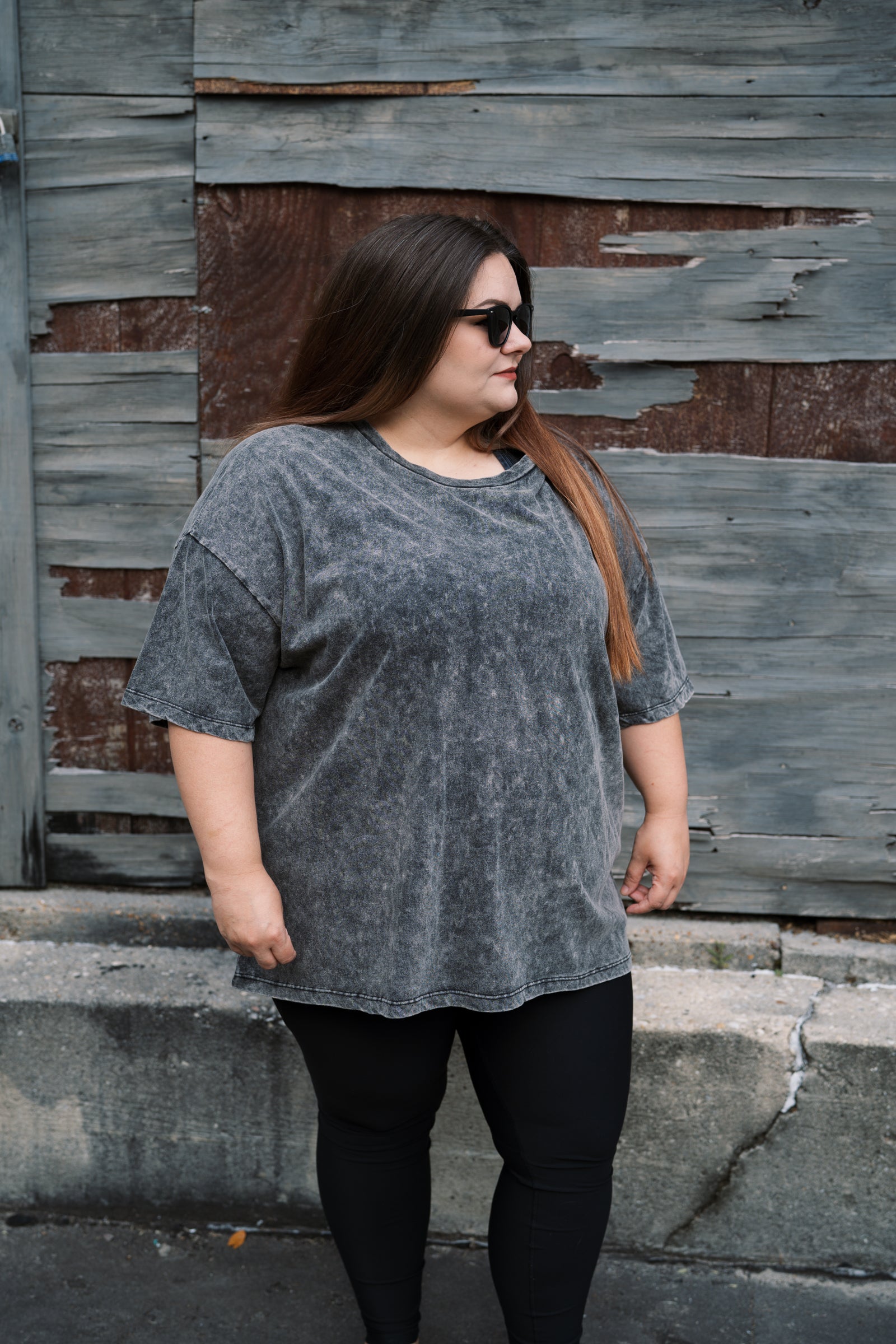 Washed Cotton Drop Shoulder Box Tee Plus