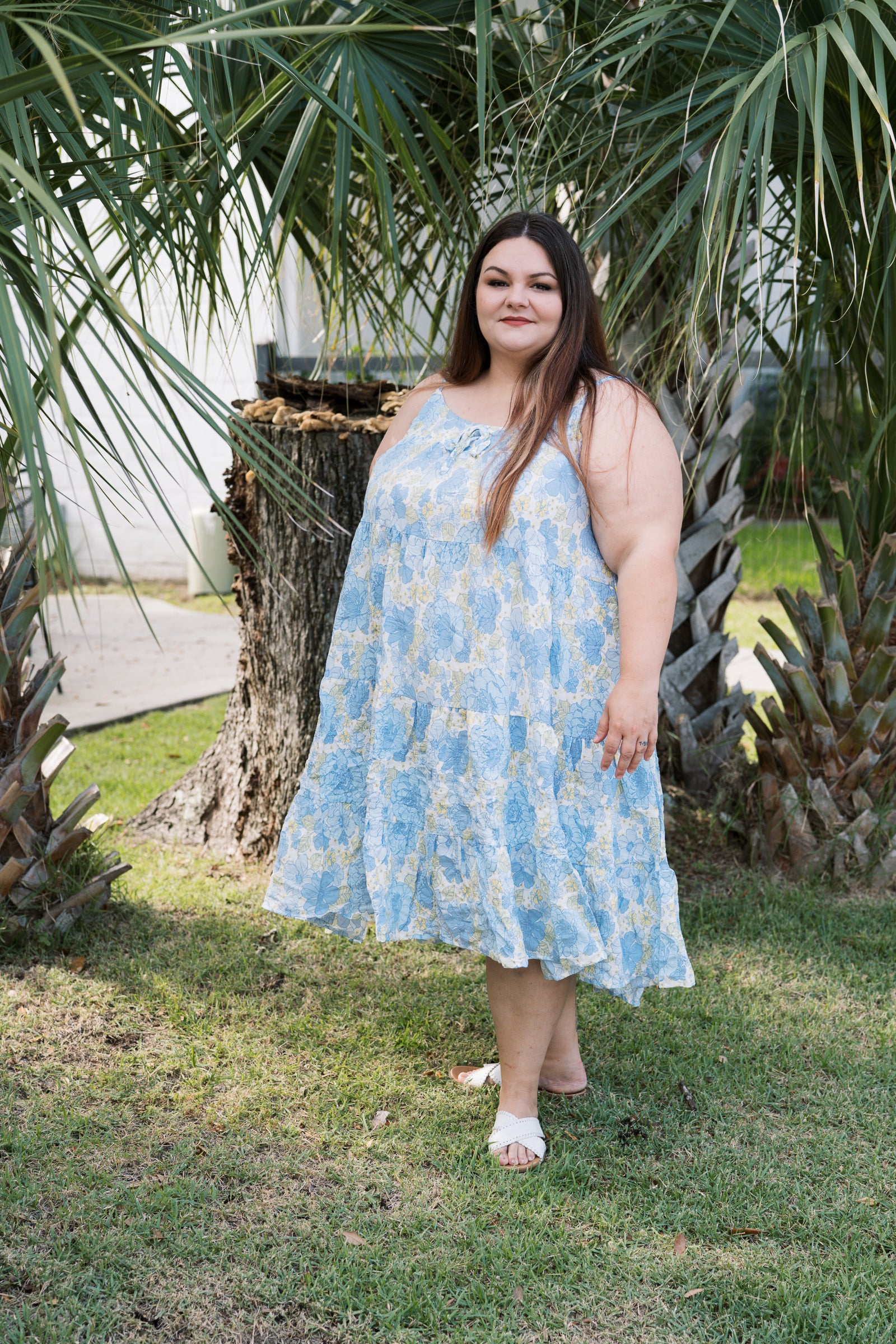 Front Tie Textured Floral Tank Dress Plus