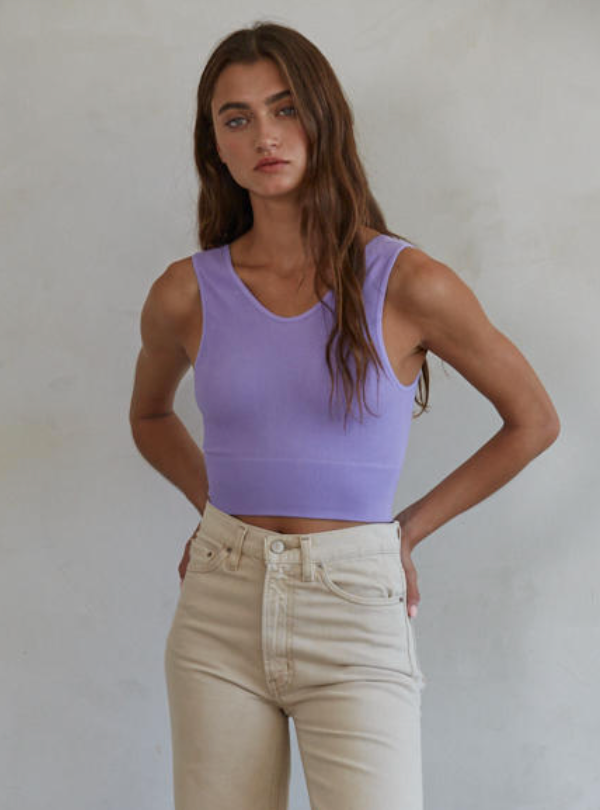 Seamless Ribbed Plunged Vneck Crop Top
