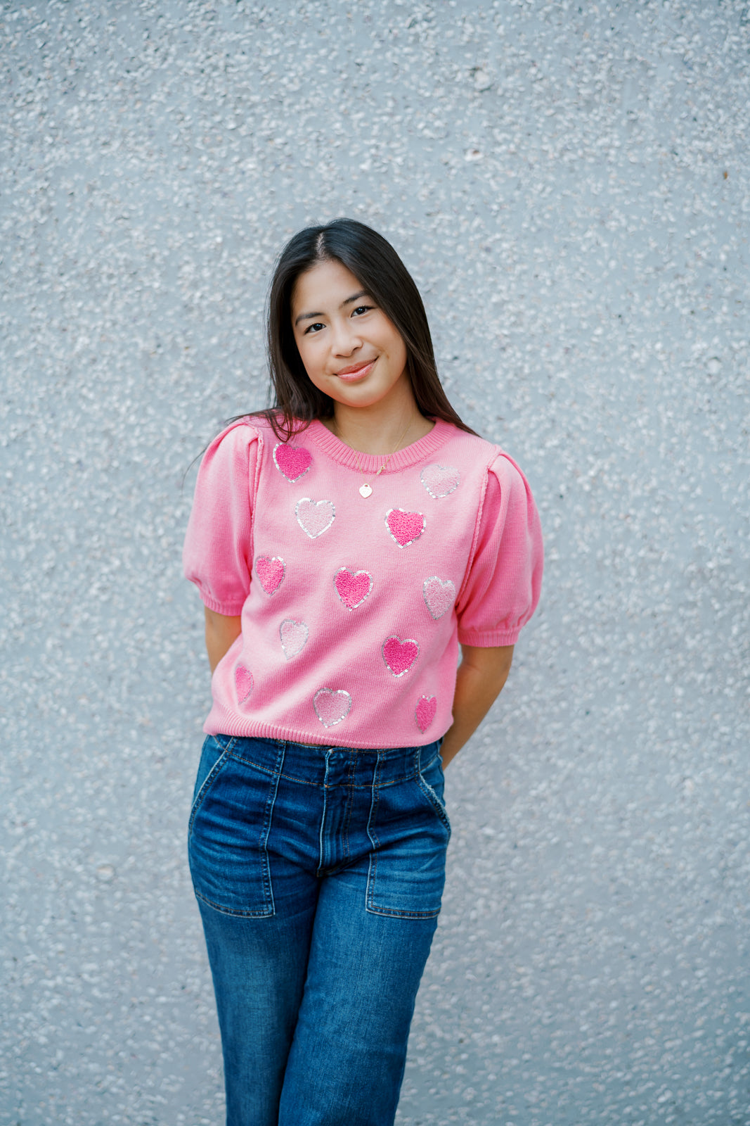 Sequined Heart Puff Sleeve Top