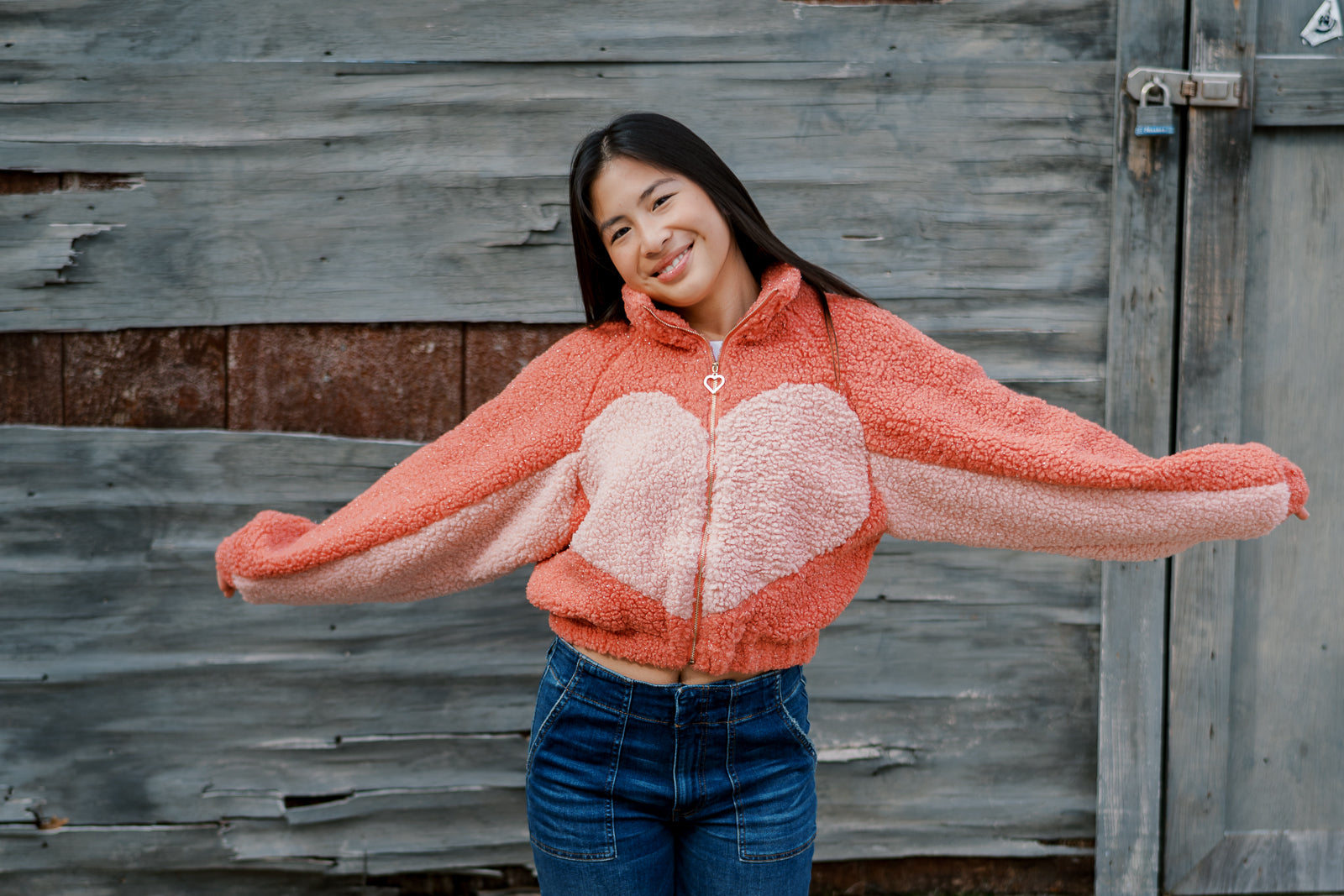 Heart Double Tone Teddy Jacket