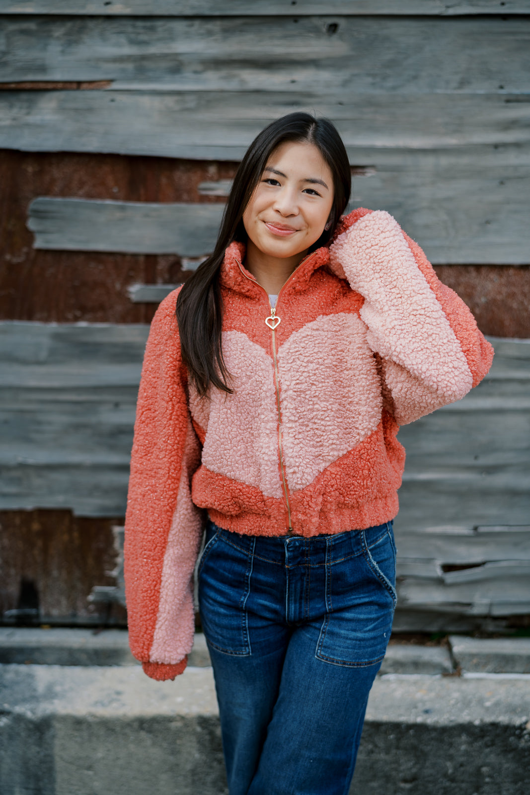 Heart Double Tone Teddy Jacket