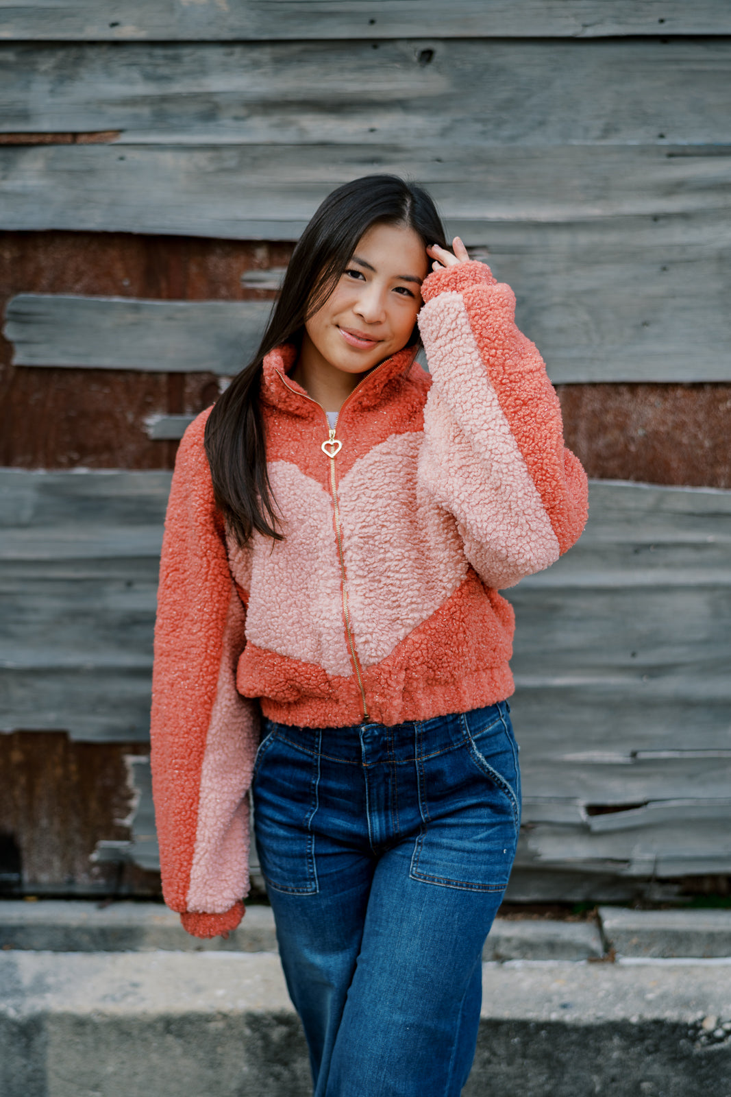 Heart Double Tone Teddy Jacket