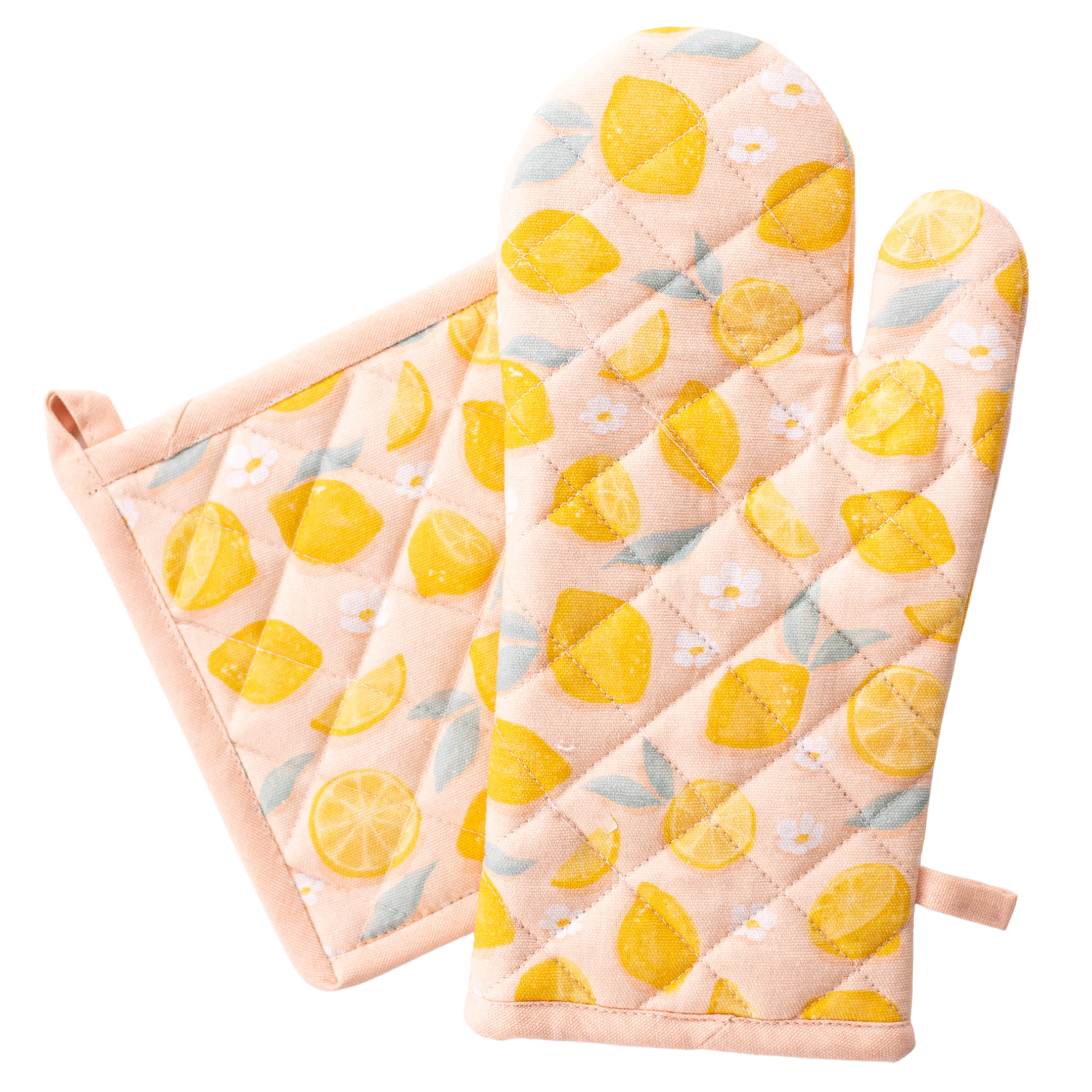 Painted Lemons Oven Mitt + Pot Holder Set