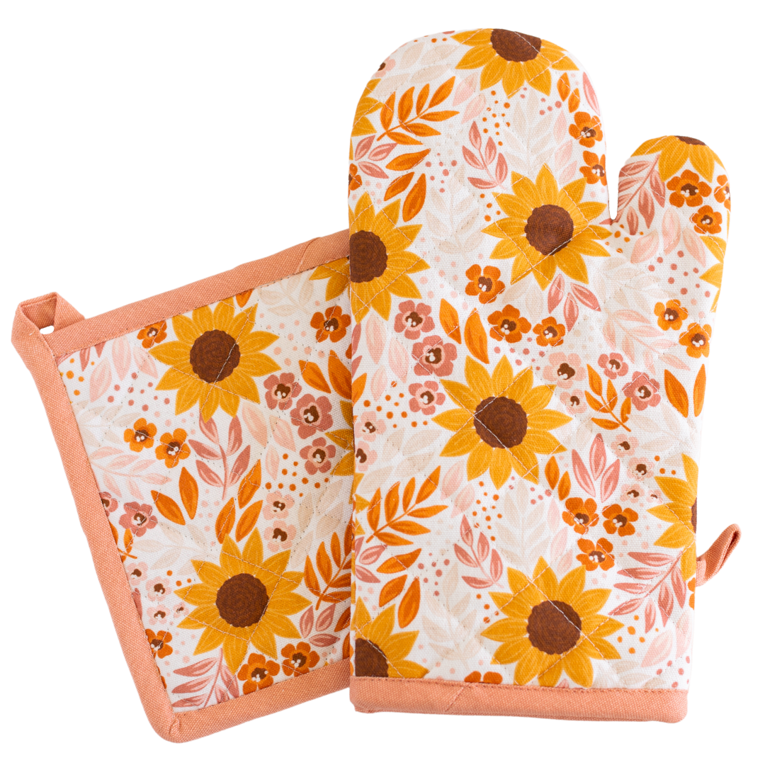 Sunflower Field Oven Mitt + Pot Holder Set